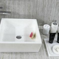 CHẬU RỬA MẶT VUÔNG LAVABO ĐÁ CẨM THẠCH MÀU TRẮNG BST46