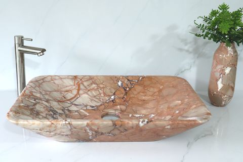 CHẬU RỬA MẶT LAVABO ĐÁ CẨM THẠCH MÀU HỒNG HÌNH CHỮ NHẬT BST54
